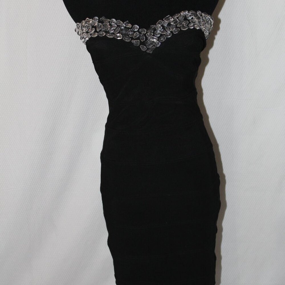 Forever 21 Black Cocktail Prom Party Sweetheart Jeweled Dress Stretch Small EUC